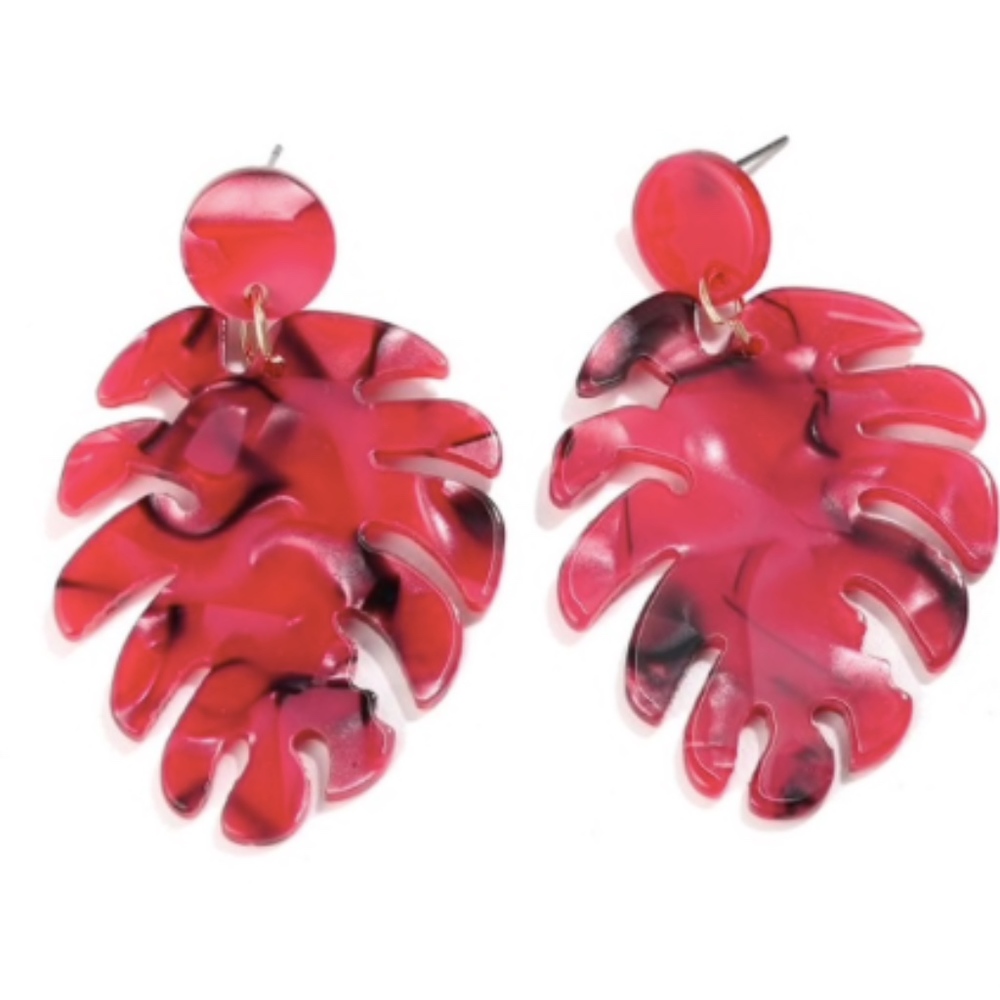 Acrylic Resin Leaf Dangle Drop Earrings (Lt.) - Picture 3 of 4